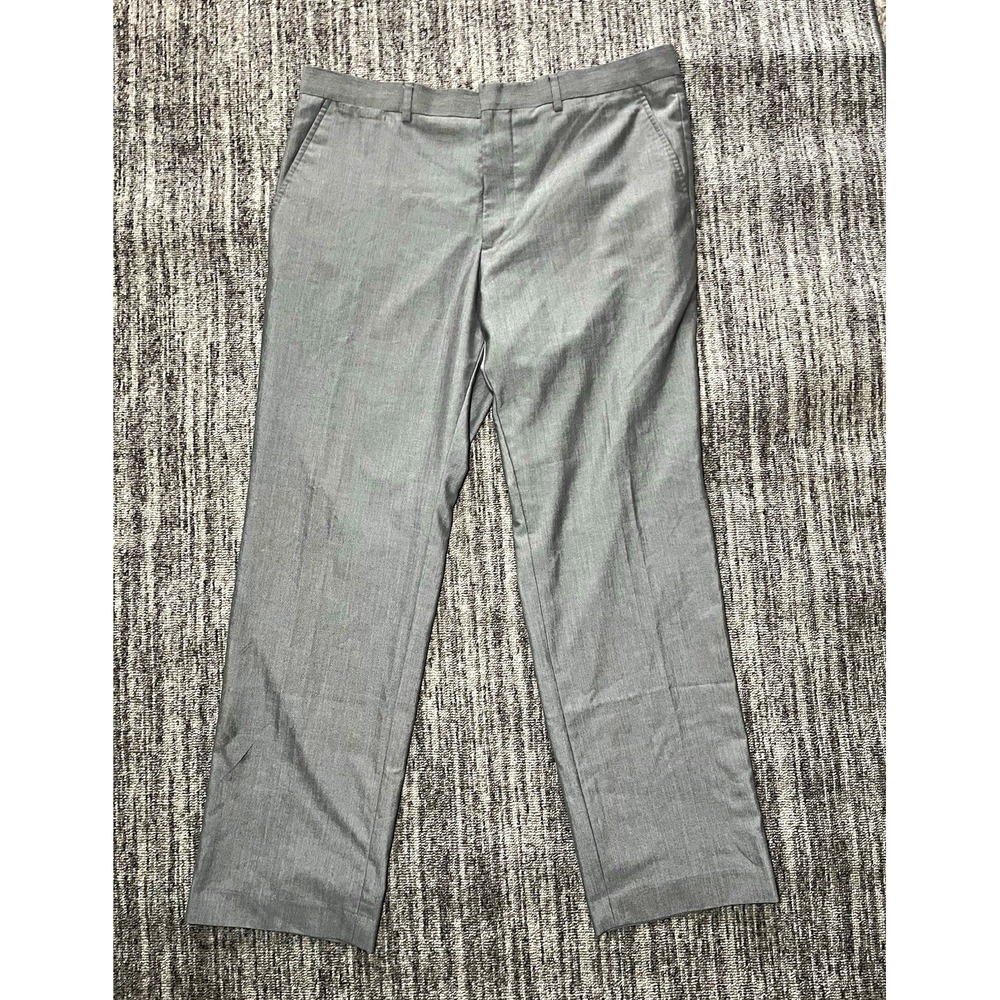 JF J.Ferrar Men's Gray Dress Pants Pleated Slim Straight Twill Pockets 36x30